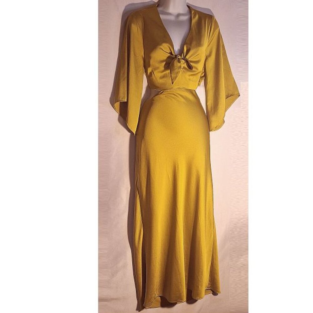 EXPRESS Maxi Dress, Gold with angel sleeves, open back, in size small